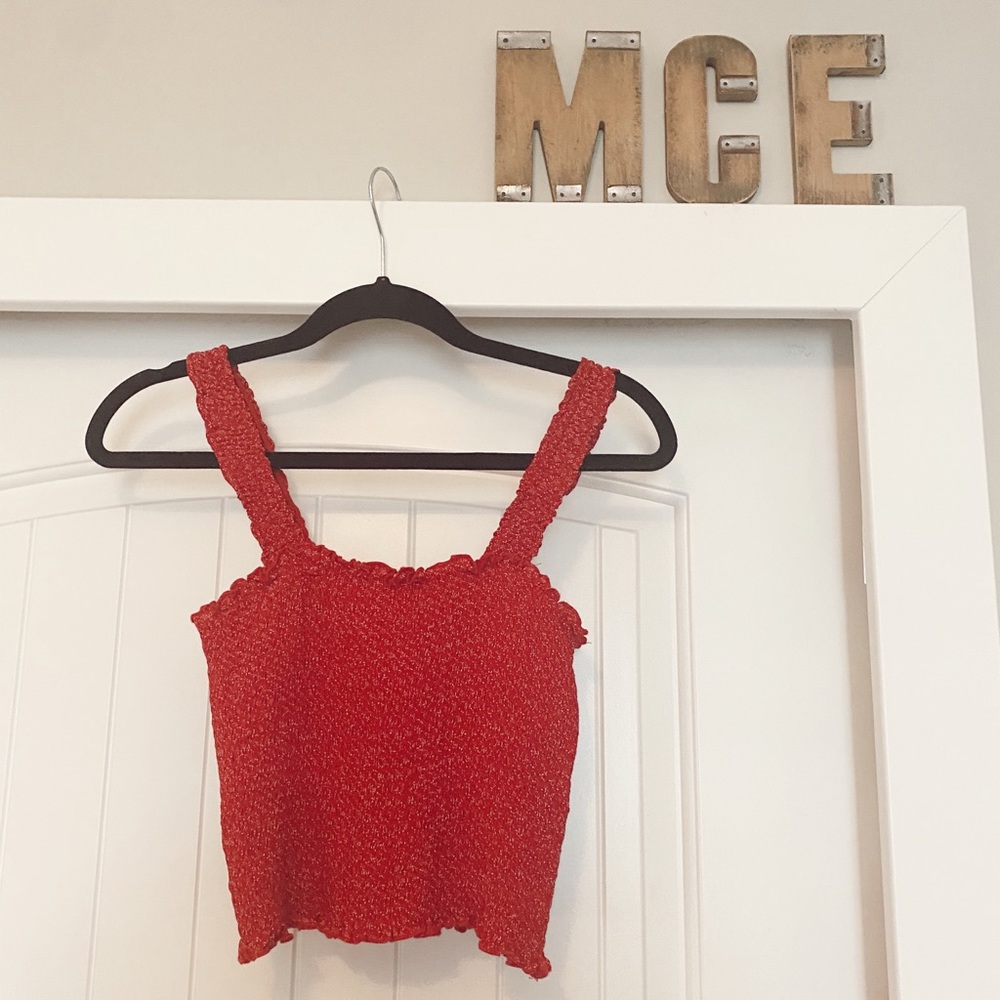 Brandy Melville red floral smocked tank top